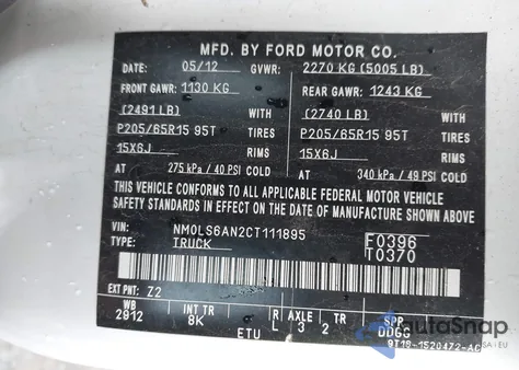 2012 Ford Transit Connect Xl from USA, damaged, VIN NM0LS6AN2CT111895